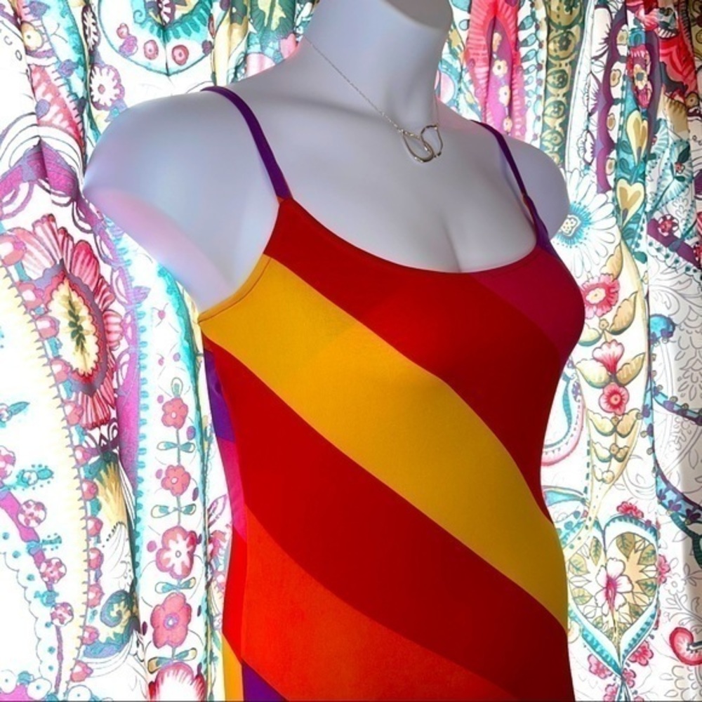 Gold and Red Rainbow Ankle Maxi Dress